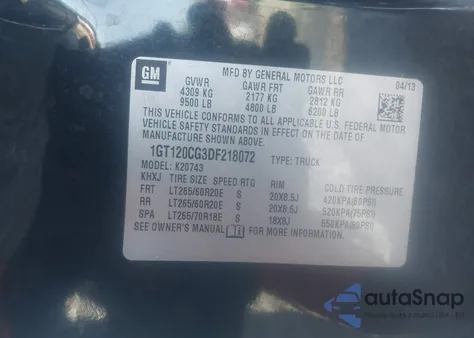 2013 GMC Sierra 2500Hd Sle z USA, uszkodzony, nr VIN 1GT120CG3DF218072